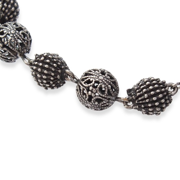 Vintage Florenza Filigree Ball Bead Link Bracelet Oxidized Silver Tone - Picture 3 of 4